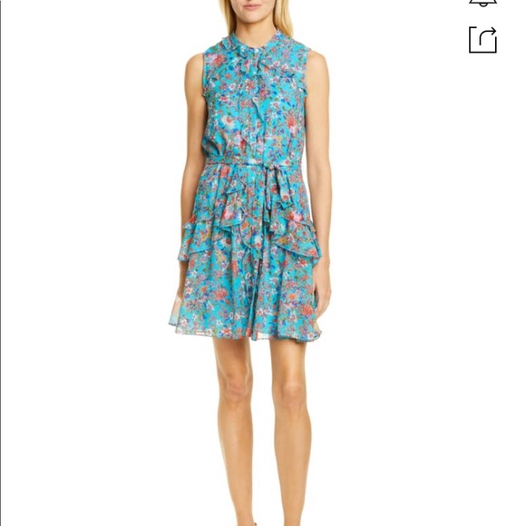 Nwt SALONI Tilly Ruffle Dress Turquoise Ornamental - Picture 2 of 5